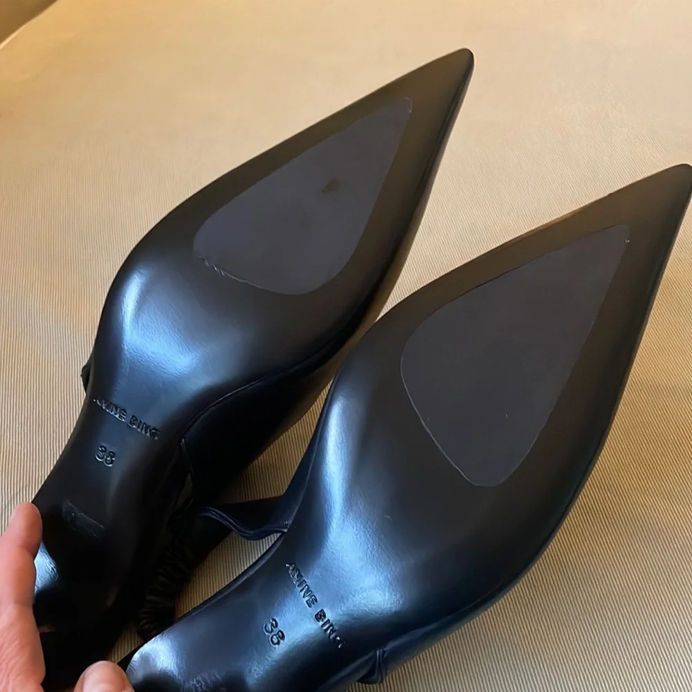 Anine Bing Sleek Black Slingback Heels - Picture 13 of 14